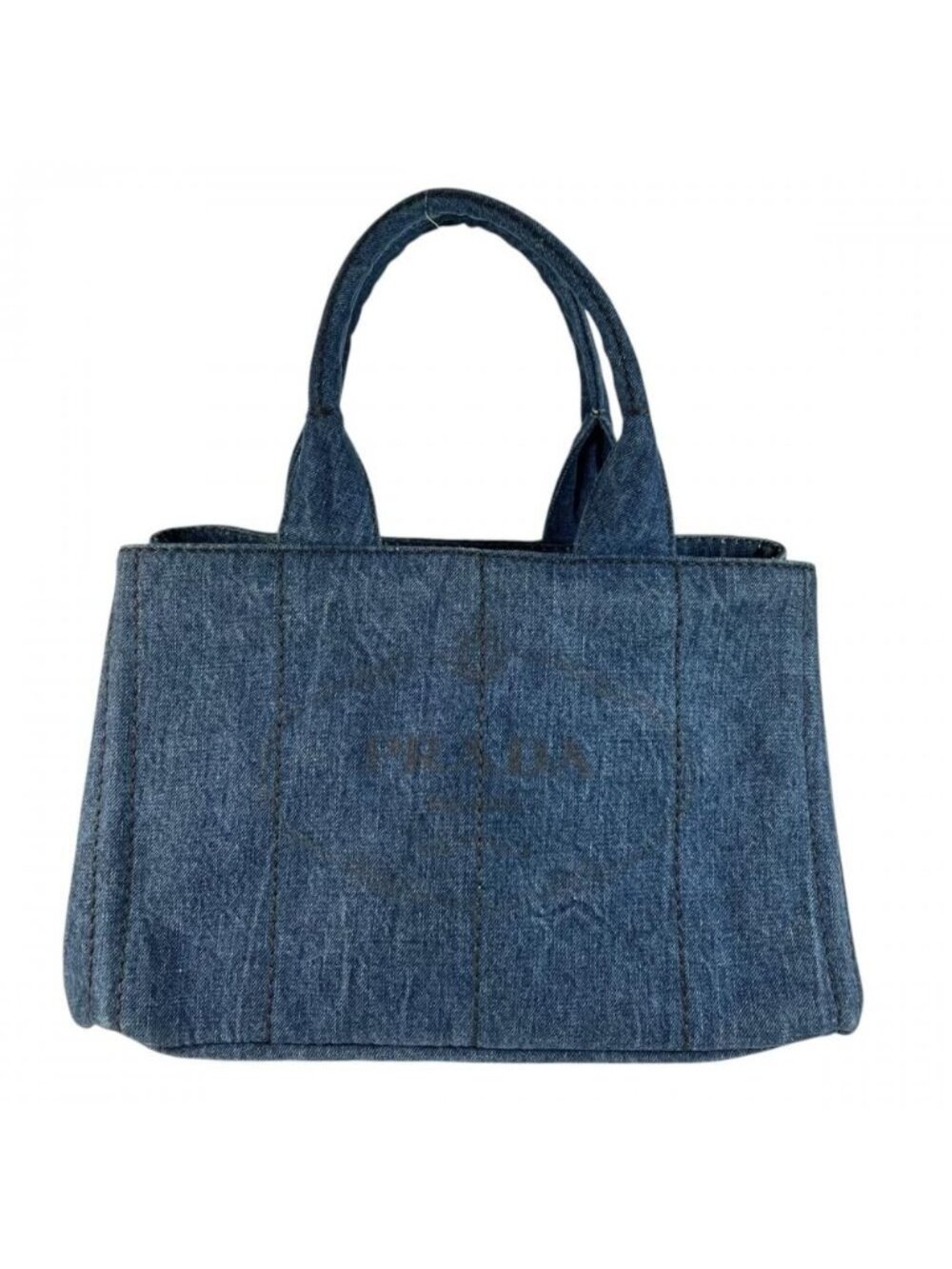 Prada Handbag Canapa Logo Denim Blue Gold